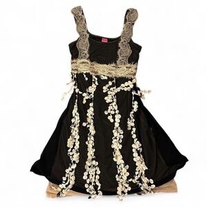 Save The Queen! Italy Black Lace Tassel Mini Dress XL/US M Y2K Boho